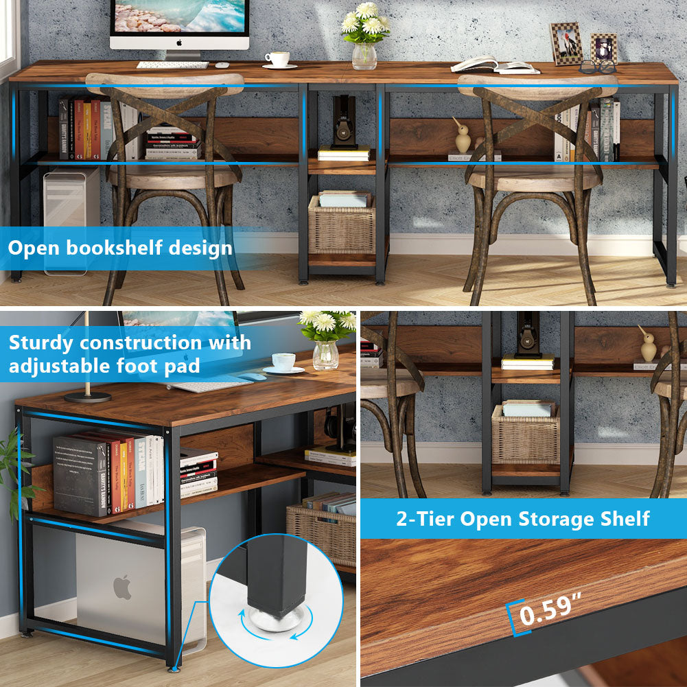 78.7" Two Person Desk with Bookshelf